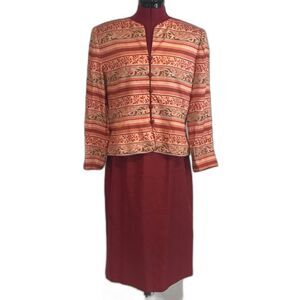Papell Vintage Silk Skirt Suit Women Petite Size 14P 2-Piece Set Jacket & Skirt